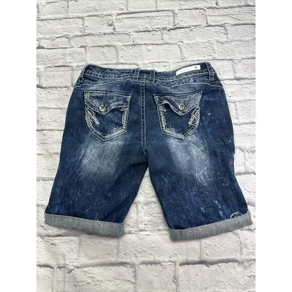 Women's Pre-Owned‎ Ariya Jean Shorts Size 13/14 Flap Pockets Embroideries - Picture 5 of 12